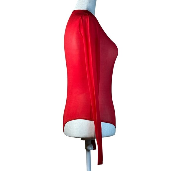 WARDROBE.NYC Sheer Bodysuit in Red Small New Womens Long Sleeve Top - Picture 6 of 16